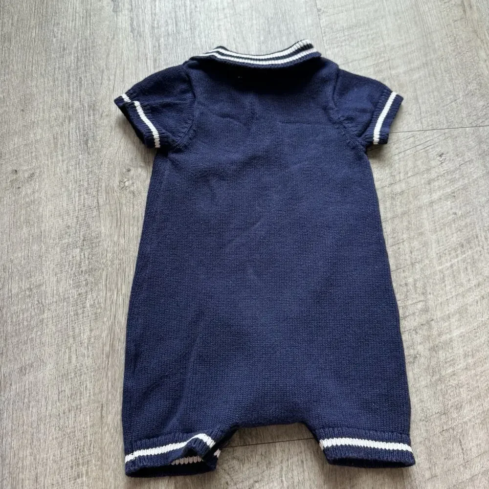Baby Gap Boys Blue One Piece Striped Collared Sweater-Knit Romper 6-12 months